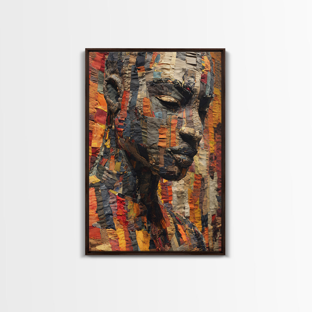 Textured African Woman Portrait Canvas Print, African Fabric Art, Black Female Art, Melanin Artwork, Cultural Home Decor