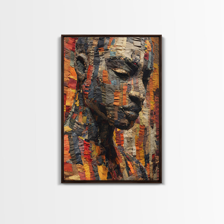 Textured African Woman Portrait Canvas Print, African Fabric Art, Black Female Art, Melanin Artwork, Cultural Home Decor