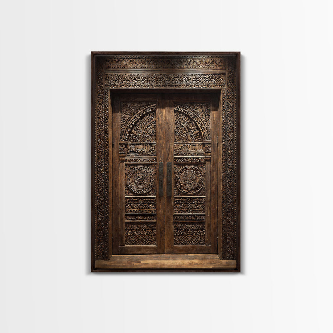 Dark Ornate African Wooden Door Wall Art, African Home Decor, Cultural Wall Decor, Rustic Decor, Statement Wall Piece, Carved Wood