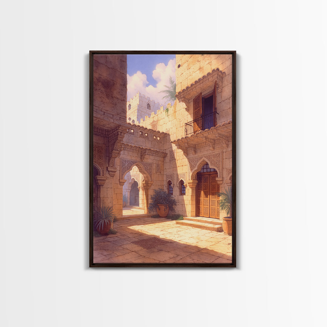 Golden African Palace Courtyard Wall Art, Arched Architecture, African Inspired, Luxury Art, Cultural Wall Decor, Home Decor Gift