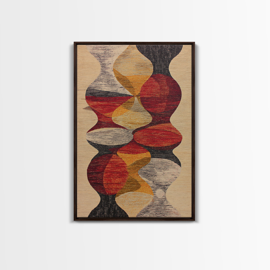 Earth Tone Abstract Textile Framed Canvas Print, African Fabric Inspired Geometric Wall Decor, Boho Minimalist Home Art Gift