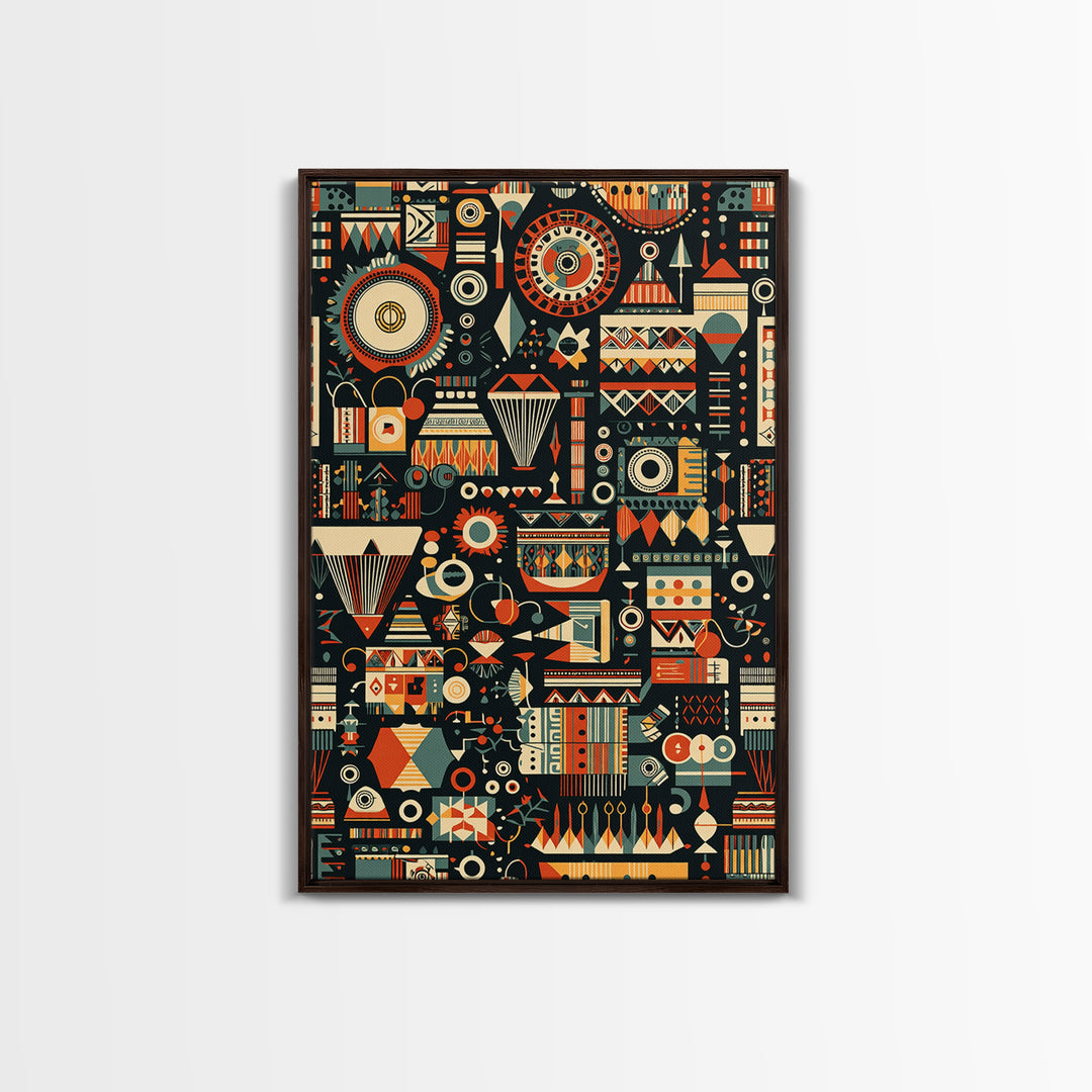 Vibrant African Tribal Symbols Canvas Print, Geometric Pattern Wall Art, Afrocentric Decor, Bold Cultural Home Gift Print