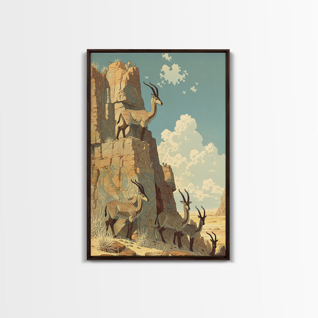 Desert Oryx On Sunlit Canyon Cliffs Canvas Print, African Safari Art, African Animal Art, Boho Wall Decor, Living Room Decor