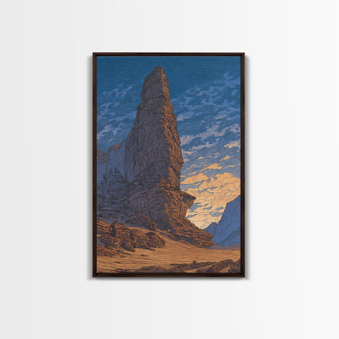 Towering Desert Monolith Under Blue Sky Wall Art, African Landscape, Modern Wall Art, Large Wall Art, Earth Tone Wall Art