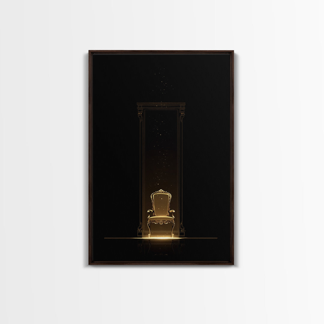 Glowing Golden Throne In Dark Portal Wall Art, Black And Gold Art, Luxury Canvas Art, Elegant Home Decor, Statement Wall Art