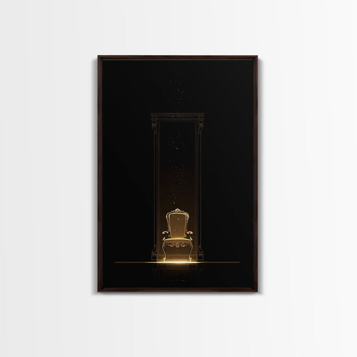 Glowing Golden Throne In Dark Portal Wall Art, Black And Gold Art, Luxury Canvas Art, Elegant Home Decor, Statement Wall Art