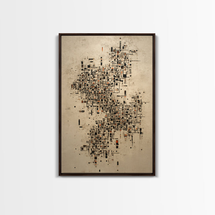 Abstract City Map Wall Art, Beige Black Geometric Canvas Print, Modern African Abstract Art, Office Decor, Urban Artwork
