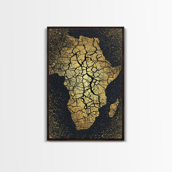 Cracked Gold Africa Silhouette Wall Art, Black Tree Root Canvas Print, African Landscape Decor, Motherland Artwork Gift Idea
