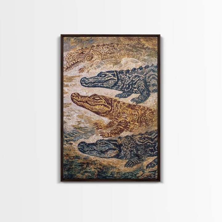 Swimming Crocodiles In Earth Tone Water Wall Art, African Safari Art Print, Reptile Wildlife Decor, Rustic Home Decor Gift
