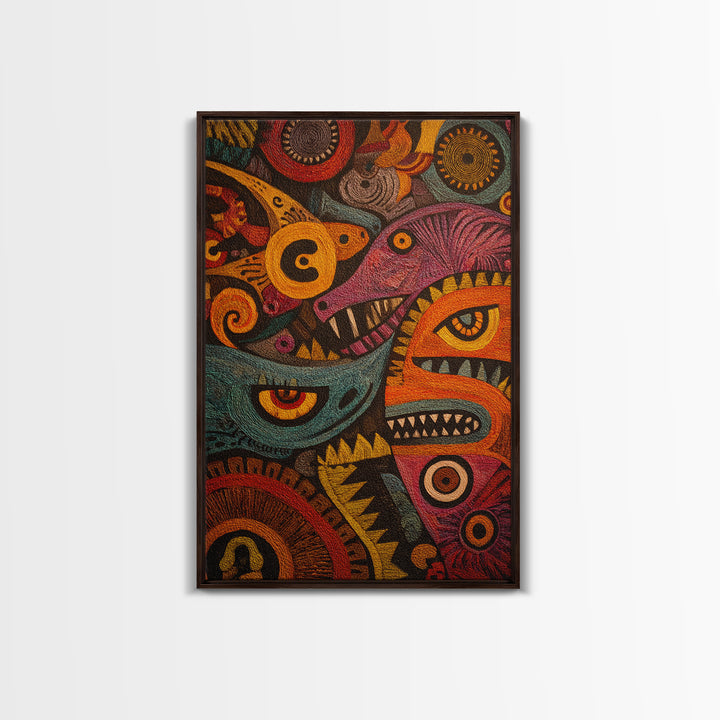 Colorful Tribal Spirit Mask Canvas Print, African Abstract Art, Bold Ethnic Wall Decor, Modern Afrocentric Statement Gift