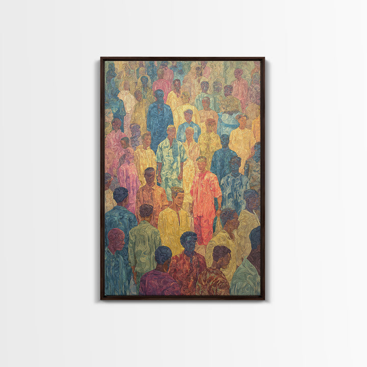 Pastel African Crowd Portrait Wall Art, Cultural Art Print, Black People Decor, Modern Diaspora Canvas For Office And Home