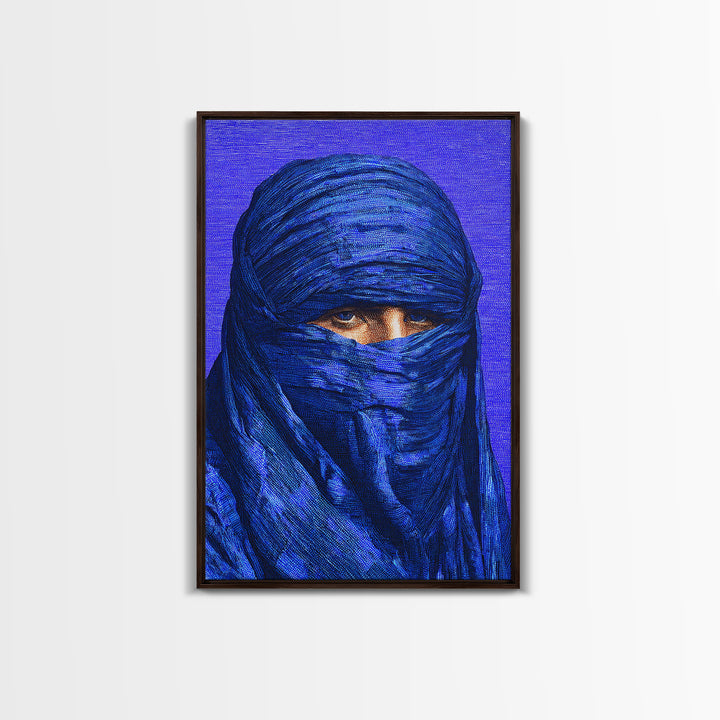 Electric Blue Turban Portrait Wall Art, African Portrait, Indigo Textile Art, Modern Afrocentric Canvas Print Bedroom Decor