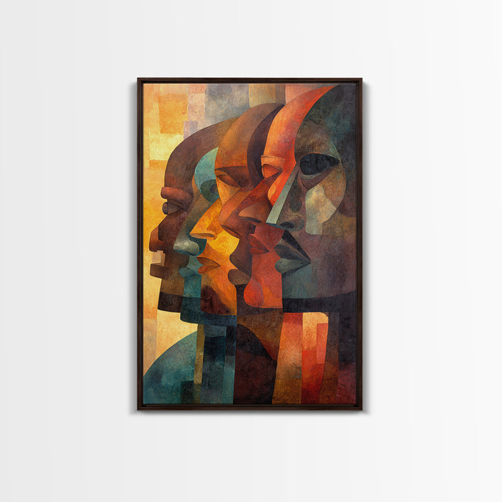 Cubist African Profiles Wall Art, Abstract African Art, Geometric Portrait, Modern Afrocentric Canvas Print Living Room Decor