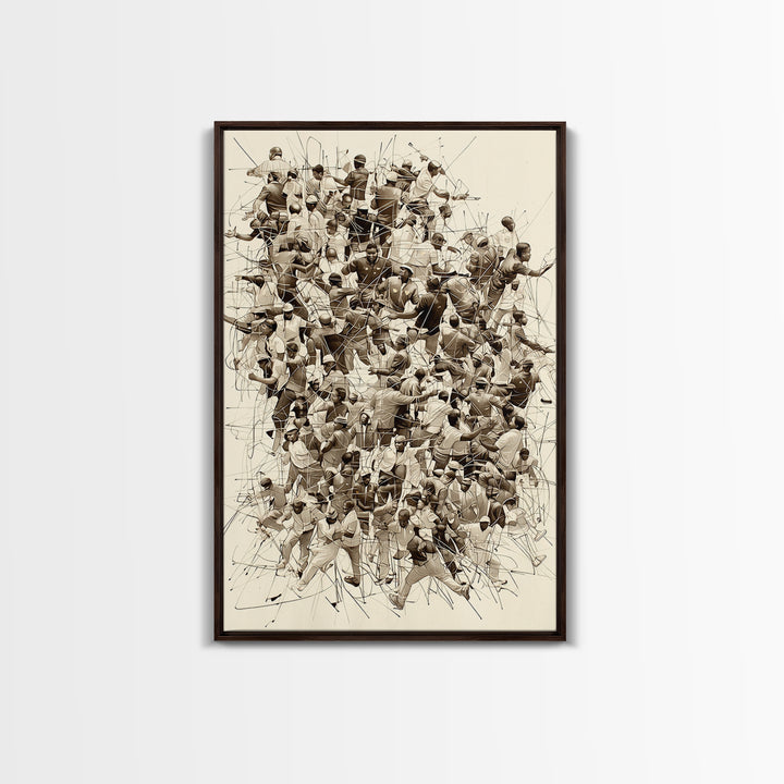 Sepia Community Crowd Collage Framed Canvas Print, African American Art, Black Culture Wall Decor, Contemporary Office Art