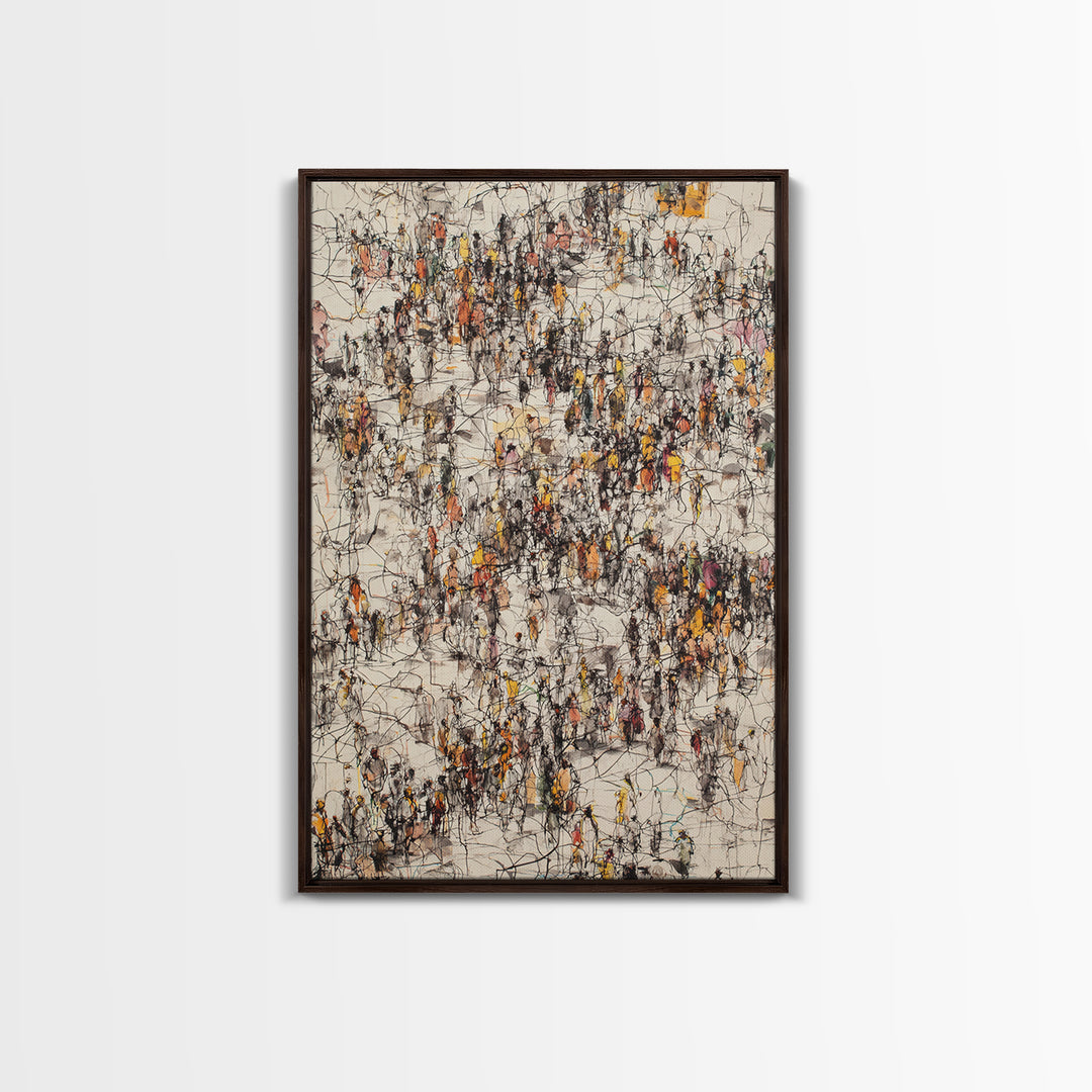 Busy Urban Crowd Abstract Canvas Print, Orange And Black City People Scene, Contemporary Wall Decor, Modern Office Art Gift