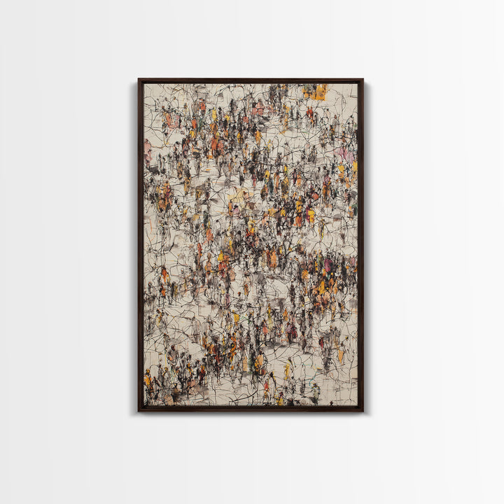 Busy Urban Crowd Abstract Canvas Print, Orange And Black City People Scene, Contemporary Wall Decor, Modern Office Art Gift