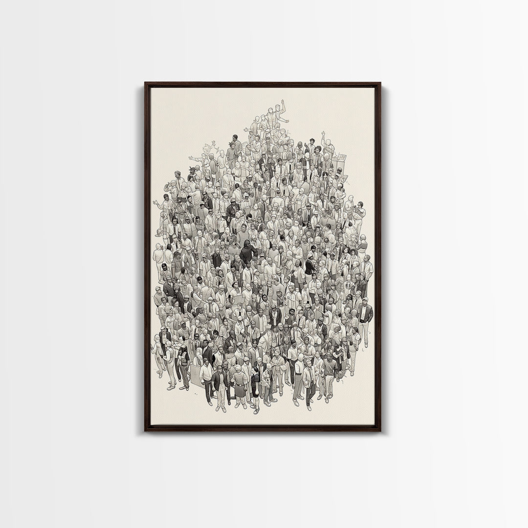Large Community Crowd Drawing Wall Art, African American People Portrait, Minimalist Line Art Print, Cultural Home Decor