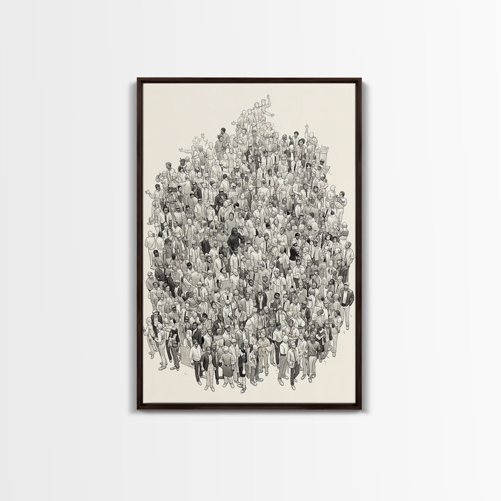 Large Community Crowd Drawing Wall Art, African American People Portrait, Minimalist Line Art Print, Cultural Home Decor