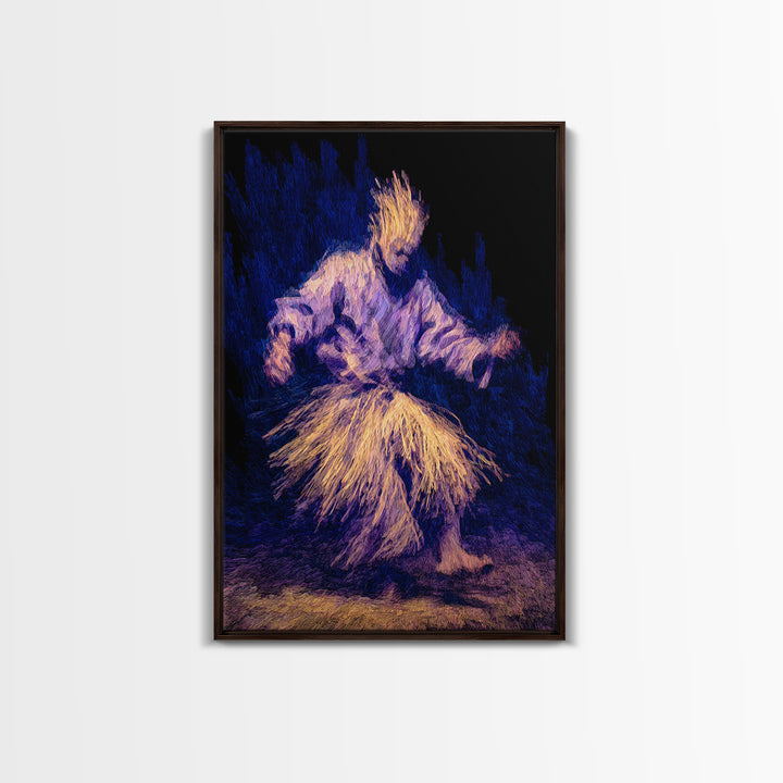 Blue And Gold African Dancer Framed Canvas Print, Ceremonial Movement Portrait, Afrocentric Wall Decor, Cultural Art Gift