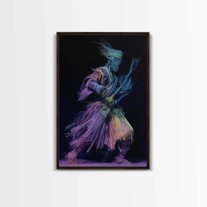 Masked Raffia Dancer In Neon Threads, African Wall Art, Tribal Dance Decor, Afrocentric Culture Print, Bold Home Decor Gift