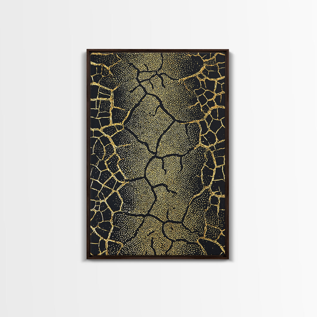 Black And Gold Cracked Earth Wall Art, Abstract African Landscape Canvas Print, Textured Art Print, Luxury Home Decor Statement Piece