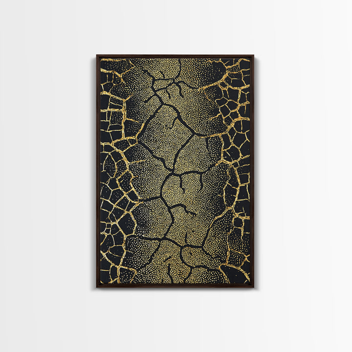 Black And Gold Cracked Earth Wall Art, Abstract African Landscape Canvas Print, Textured Art Print, Luxury Home Decor Statement Piece