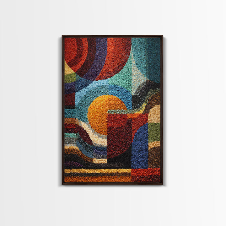 Colorful Textured Geometric Abstract Circles Wall Art, African Inspired Modern Canvas Decor, Bold Boho Living Room Art Print