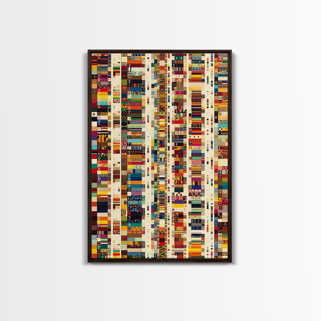 Pan African Textile Mosaic Strips Wall Art, Colorful African Fabric Patterns Canvas Print, Cultural Boho Home Decor Gift