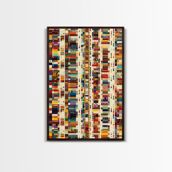 Pan African Textile Mosaic Strips Wall Art, Colorful African Fabric Patterns Canvas Print, Cultural Boho Home Decor Gift