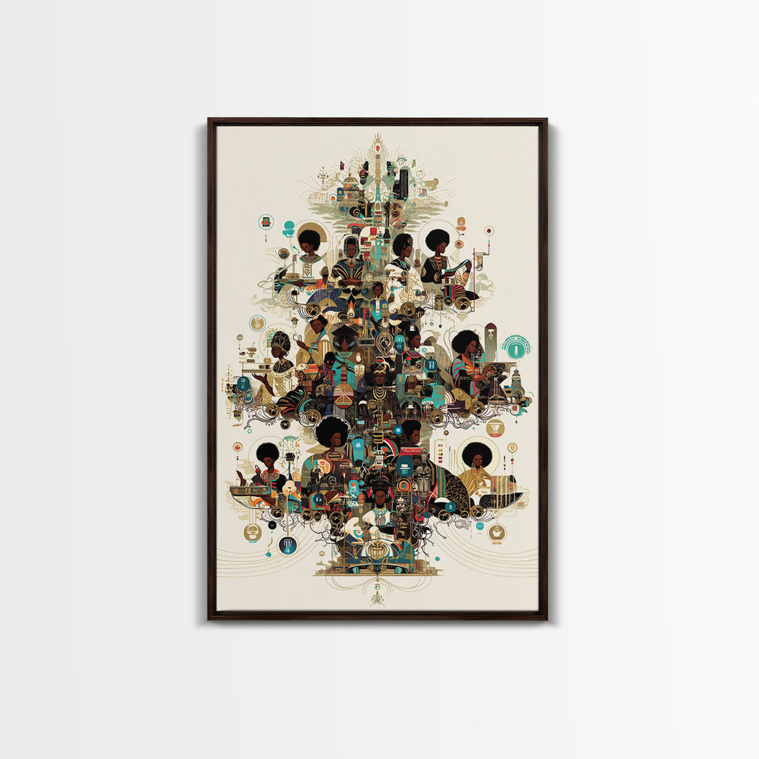 Afrofuturist Black Women Community Collage Wall Art, African American Art Print, Tech Culture Afrocentric Home Decor Gift