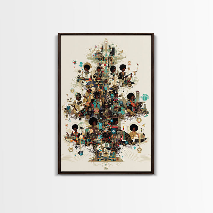 Afrofuturist Black Women Community Collage Wall Art, African American Art Print, Tech Culture Afrocentric Home Decor Gift