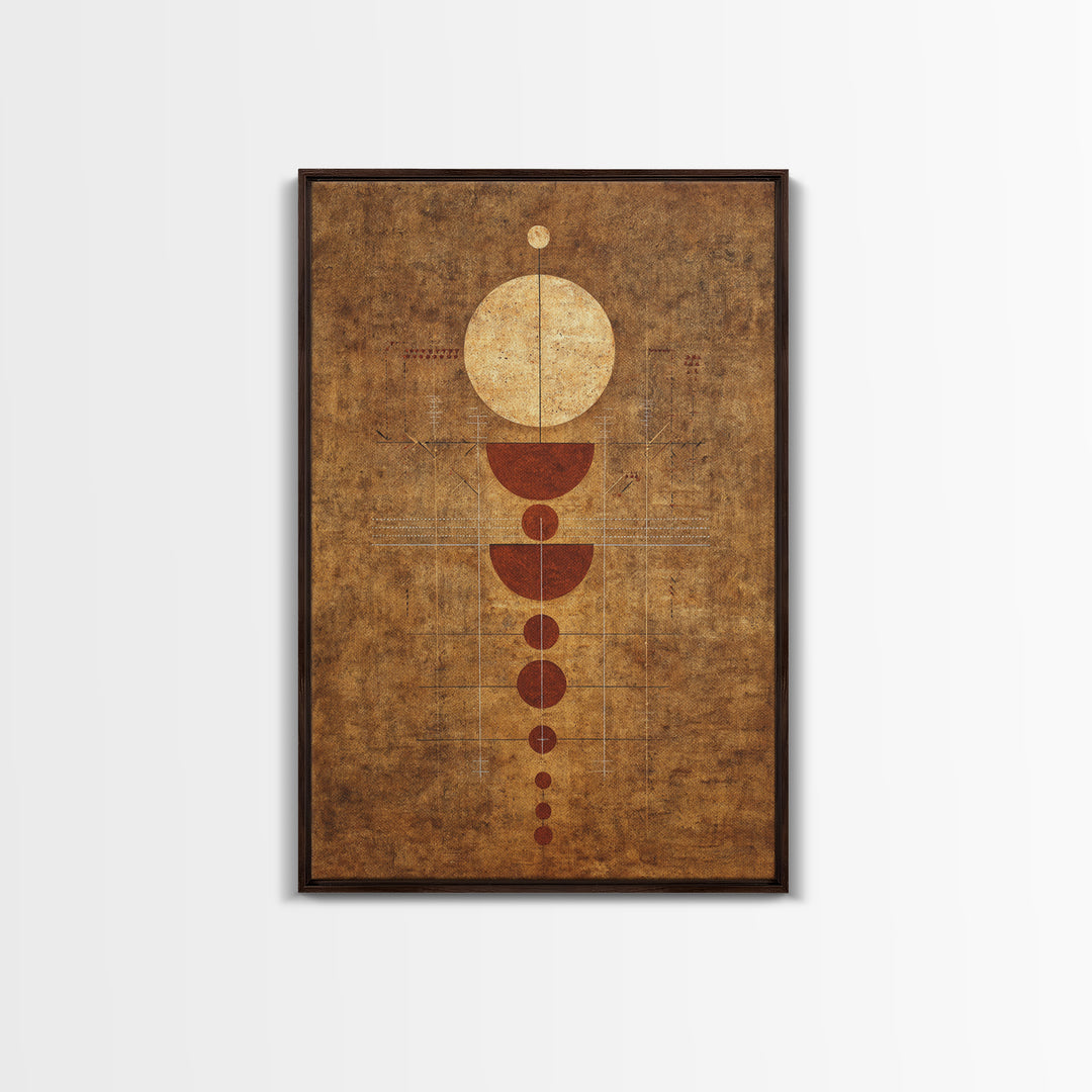 Earthy Geometric Circles Abstract Wall Art, Terracotta African Inspired Canvas Print, Mid Century Modern Home Decor For Living Room