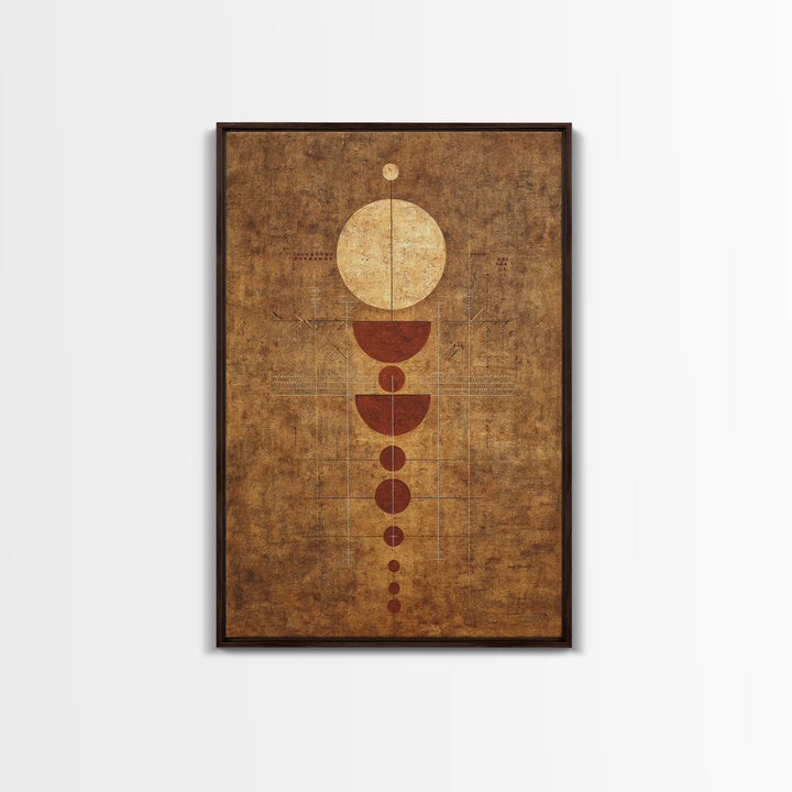 Earthy Geometric Circles Abstract Wall Art, Terracotta African Inspired Canvas Print, Mid Century Modern Home Decor For Living Room