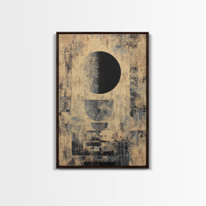 Textured Beige Black Geometric Abstract Wall Art, Modern African Inspired Canvas Decor, Minimalist Earth Tone Home Decor