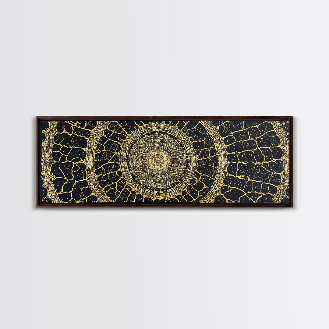 Black Gold Tribal Circle Canvas Print, African Abstract Pattern Wall Decor, Luxury Boho Textured Home Decor Gift For Living Room