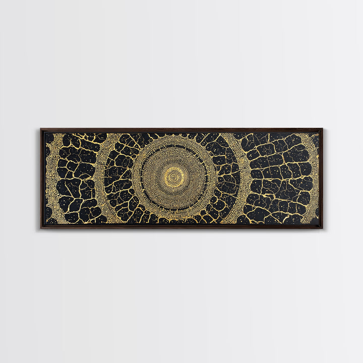 Black Gold Tribal Circle Canvas Print, African Abstract Pattern Wall Decor, Luxury Boho Textured Home Decor Gift For Living Room