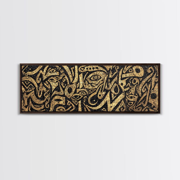 Gold Tribal Faces Abstract Wall Art, African Mask Art, Afrocentric Decor, Black And Gold Design, Bold Cultural Canvas Print