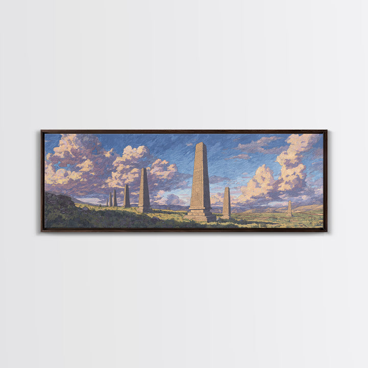 Stone Obelisk Field With Pastel Clouds Wall Art, African Art Print, Ancient African Art, Large Wall Art, Elegant Home Decor