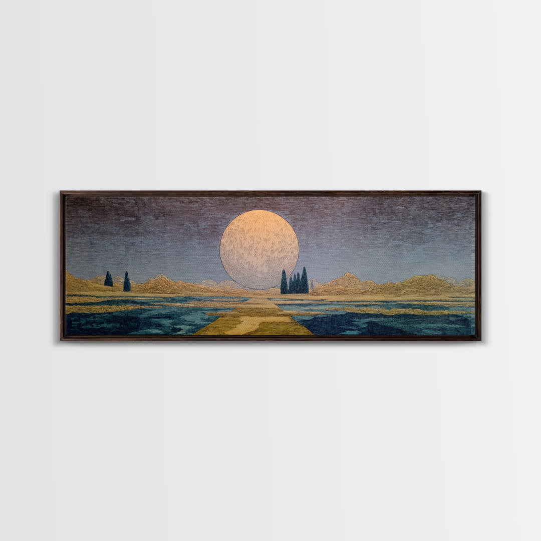 Surreal Moonrise Over Water Path Wall Art, African Landscape, Dreamy Wall Art, Minimalist Decor, Modern Canvas Art, Gift For Her