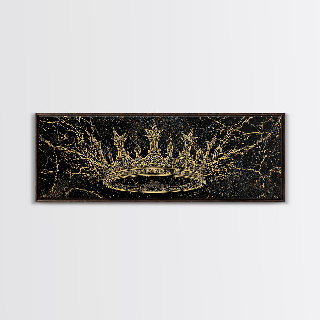 Golden Crown On Black Cosmic Branches Wall Art, Black And Gold Art, African Queen, Luxury Art, Statement Wall Decor Gift