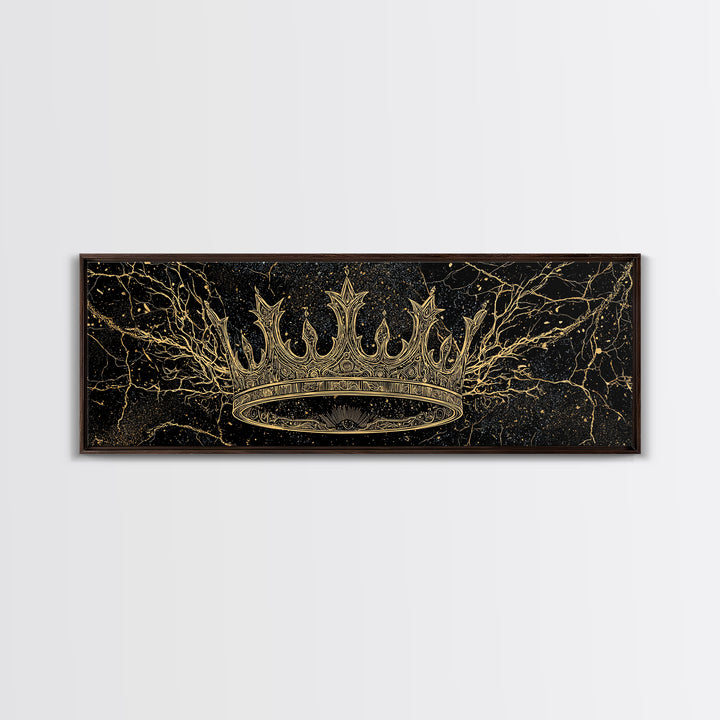 Golden Crown On Black Cosmic Branches Wall Art, Black And Gold Art, African Queen, Luxury Art, Statement Wall Decor Gift
