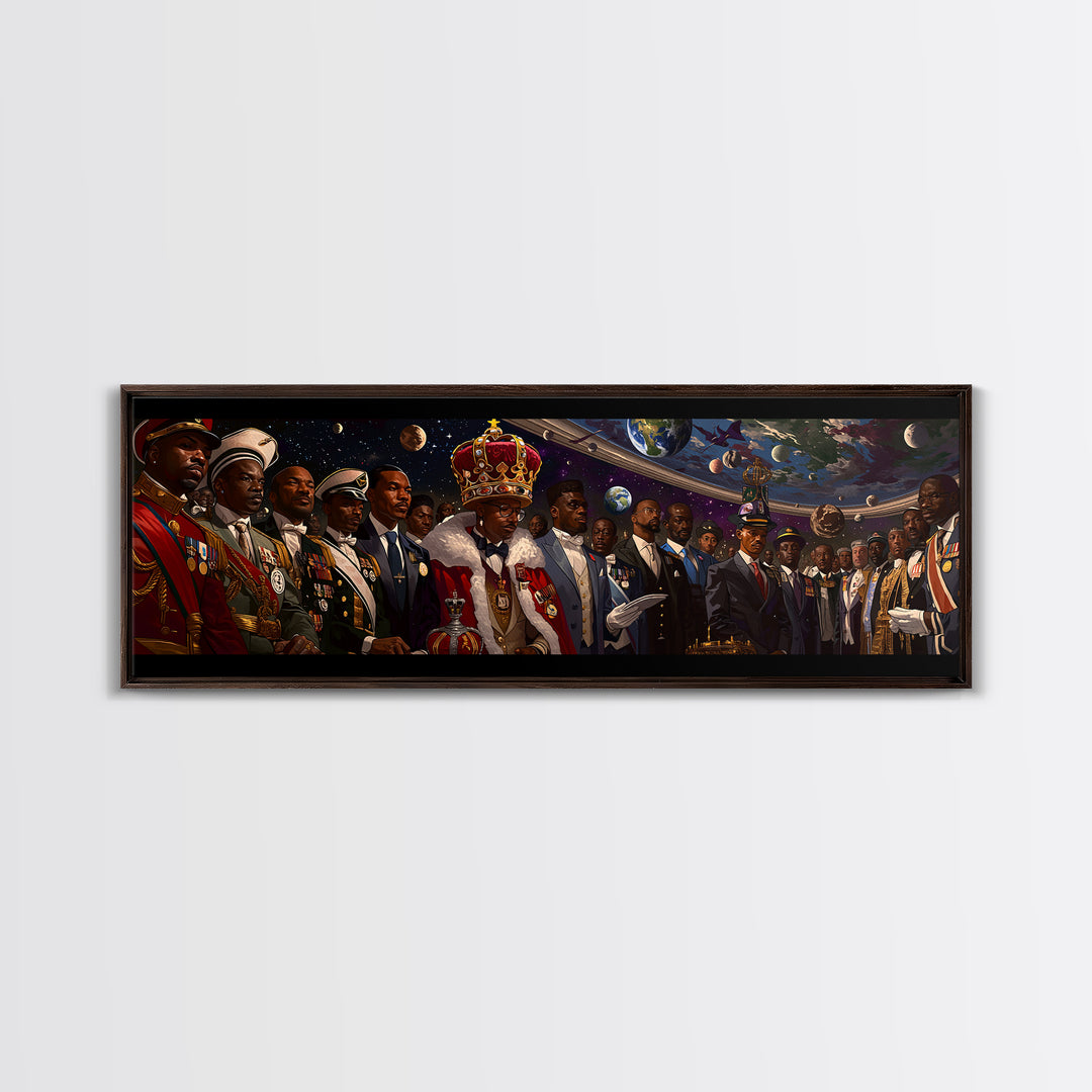Regal African Emperor And Statesmen Framed Canvas Print, Black History Art, Military Portrait, Modern Afrocentric Decor Gift