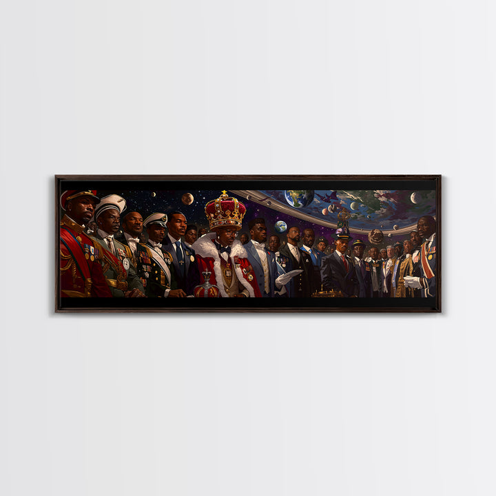 Regal African Emperor And Statesmen Framed Canvas Print, Black History Art, Military Portrait, Modern Afrocentric Decor Gift