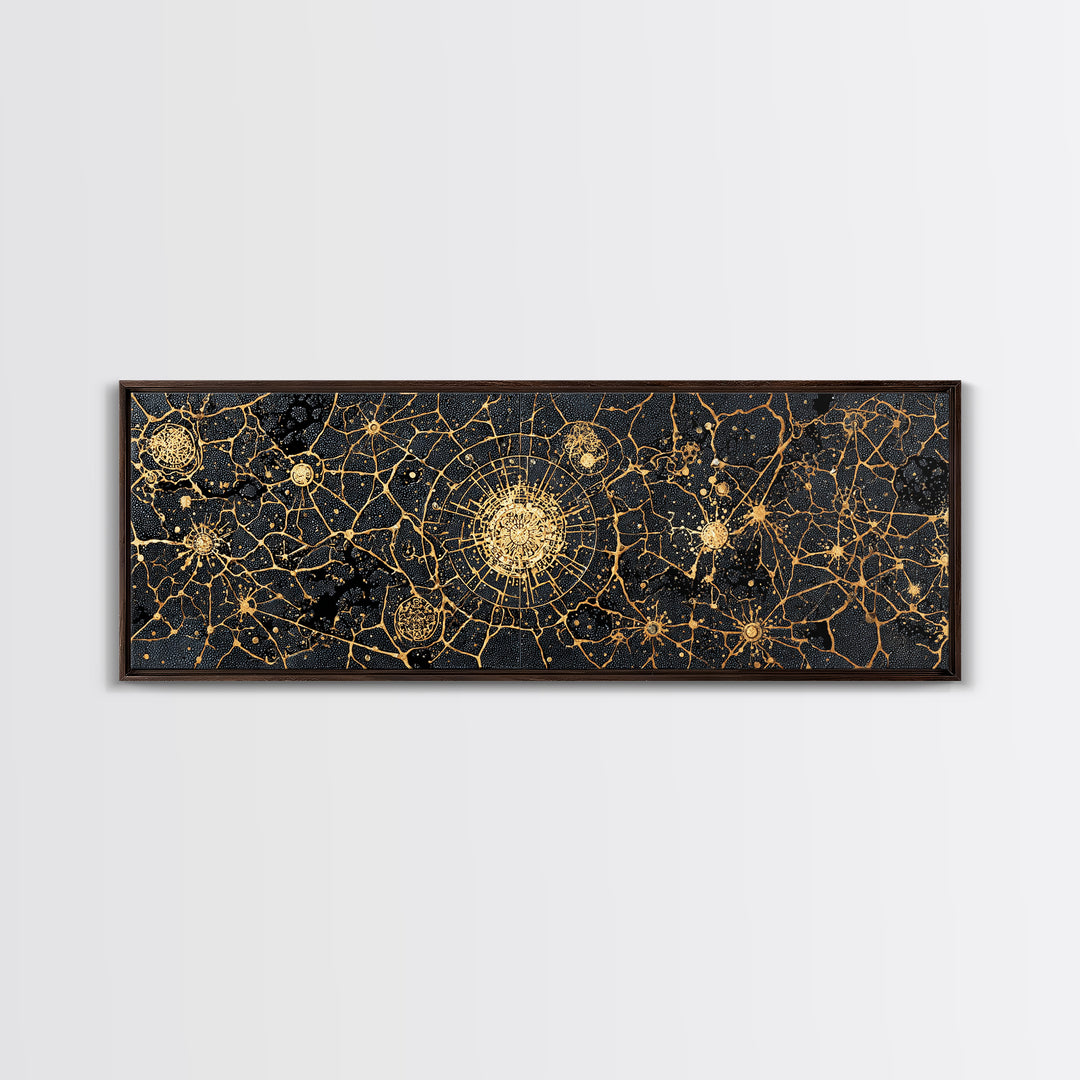 Gold Neural Network Abstract Wall Art, Black And Gold Canvas Print, Modern Office Decor, Geometric Statement Home Decor Gift