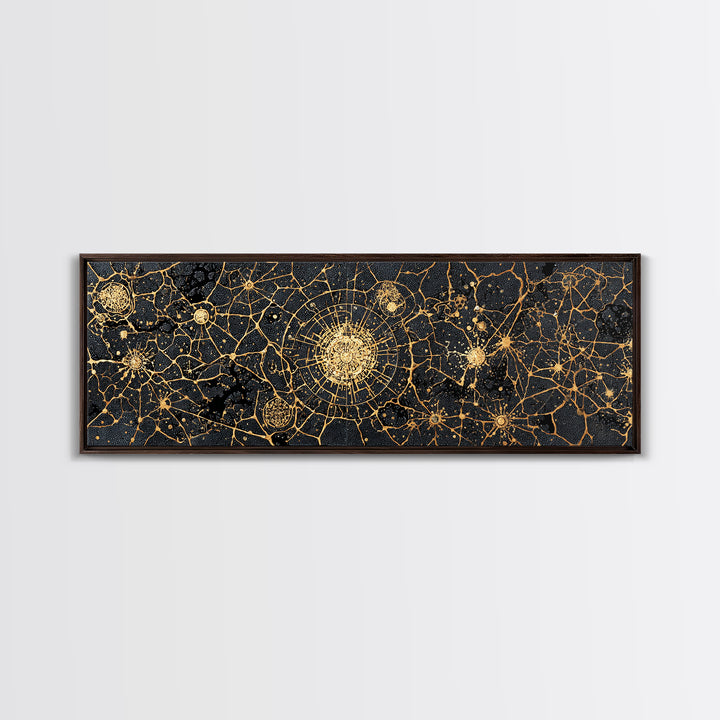 Gold Neural Network Abstract Wall Art, Black And Gold Canvas Print, Modern Office Decor, Geometric Statement Home Decor Gift