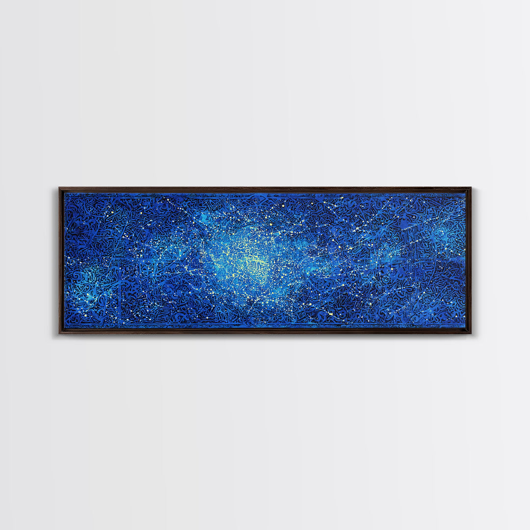 Blue Cosmic Starfield Abstract Wall Art, Modern Galaxy Canvas Decor, Dreamy Large Wall Art Prints, Teal Celestial Home Decor