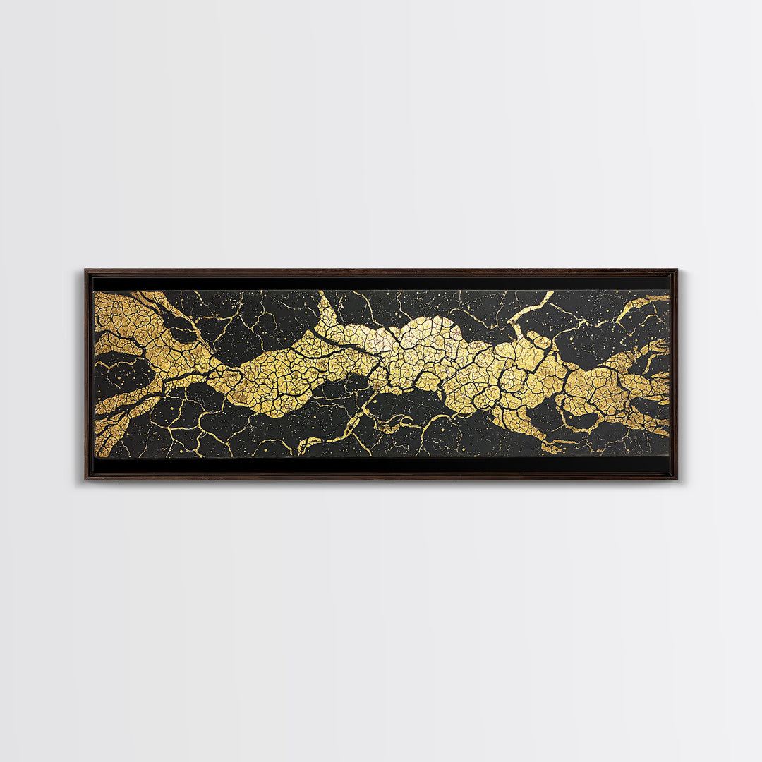 Black And Gold Cracked Marble Abstract Wall Art, Luxury Canvas Print, Modern Geometric Decor, Earth Tone Statement Piece Art