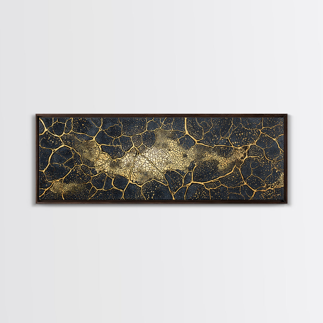 Black And Gold Cellular Cracked Abstract Wall Art, Luxury Canvas Print, Modern Organic Pattern, Bold Home Decor Statement Piece