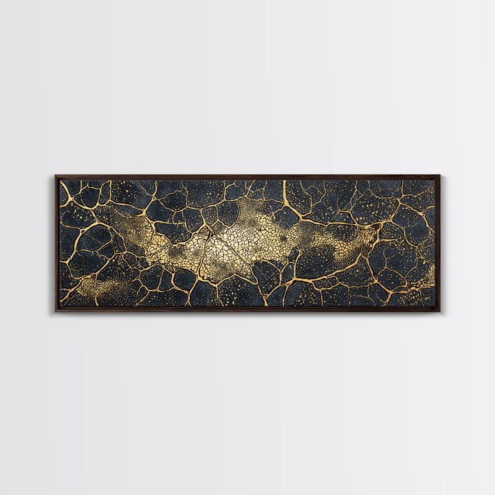 Black And Gold Cellular Cracked Abstract Wall Art, Luxury Canvas Print, Modern Organic Pattern, Bold Home Decor Statement Piece