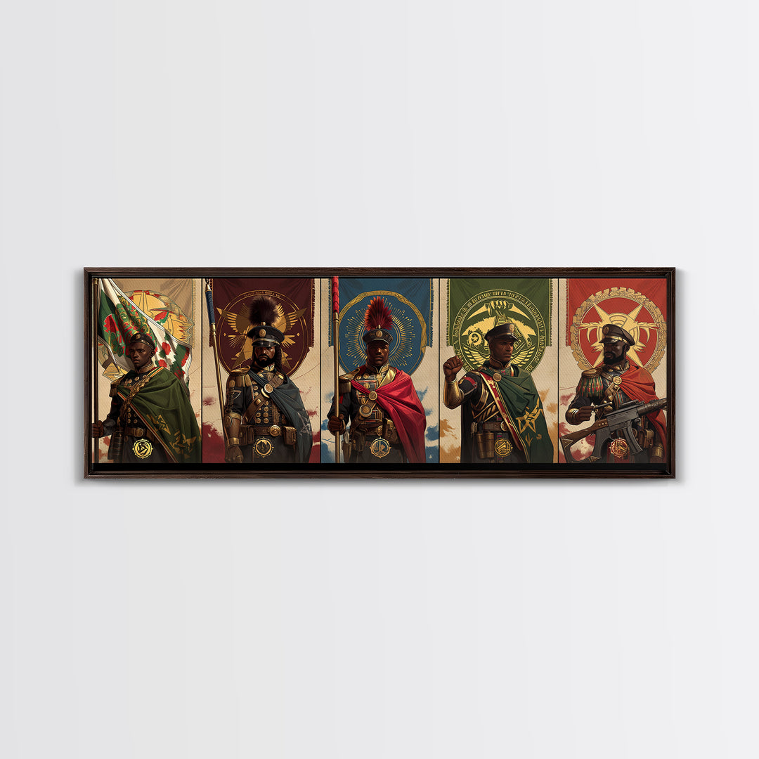 Regal African Warriors Framed Canvas Print, Ceremonial Soldier Portraits, African Warrior Art, Black Culture Wall Decor Gift